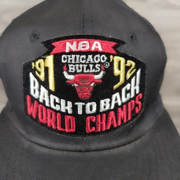 RARE Chicago Bulls Championship Hat 1991 1992 BACK TO BACK Vintage NBA Snapback - Picture 2 of 7